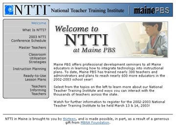 Web design for NTTI, Maine Public Broadcasting Network