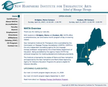 Web design for New Hampshire Institute for Therapeutic Arts